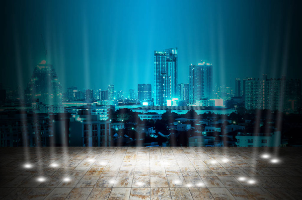 abstract stage light with night modern city background - Photo, Image