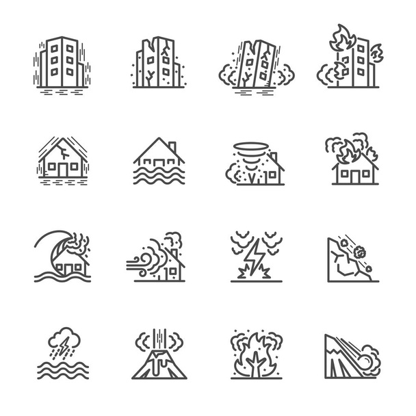 Natural Disaster, Vector illustration of thin line icons for Nat - Vector, Image