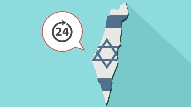 Animação de um mapa de Israel de sombra longa com sua bandeira e um balão cômico com o número 24 e seta círculo
 - Filmagem, Vídeo