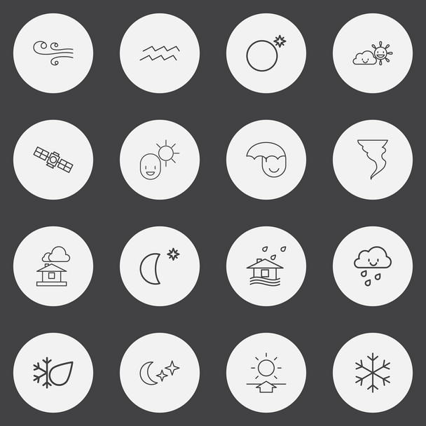 Set Of 16 Editable Weather Outline Icons. Includes Symbols Such As Male, Sky Night, Hail And More. Can Be Used For Web, Mobile, UI And Infographic Design. - Vector, Image