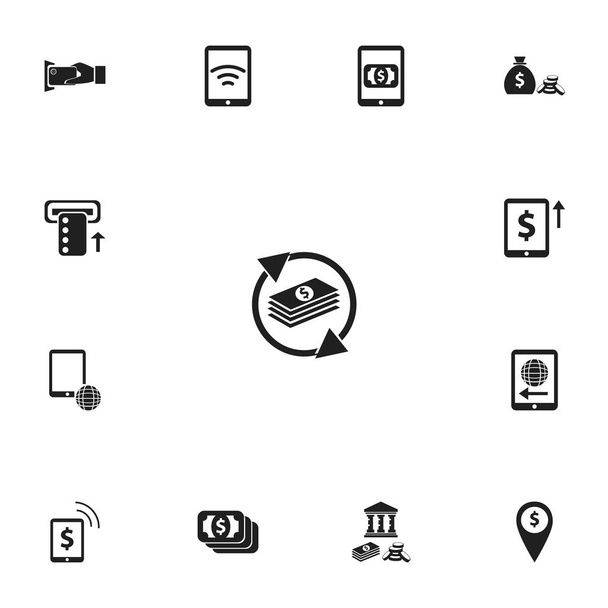 Satz von 13 editierbaren Banksymbolen. beinhaltet Symbole wie Münzen, Einkommen für Freiberufler, drahtlose Verbindung und vieles mehr. kann für Web-, Mobil-, UI- und Infografik-Design verwendet werden. - Vektor, Bild
