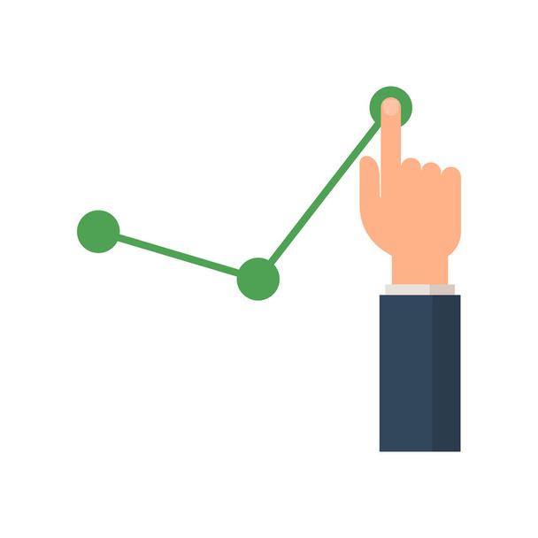 Businessman finger raises up the chart of profits. Concept financial growth graph. Vector illustration in flat style isolated on white background - Διάνυσμα, εικόνα