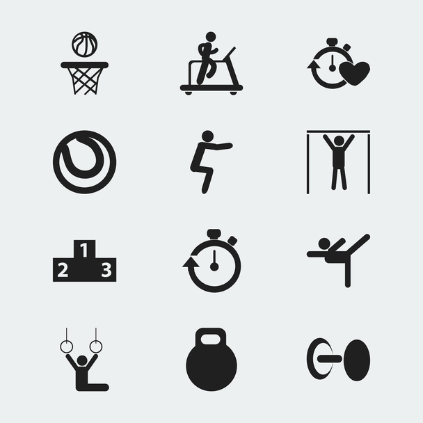 Set de 12 iconos de estilo de vida editables. Incluye símbolos como el peso, cronómetro, plataforma para el ganador y más. Puede ser utilizado para el diseño de la tela, móvil, interfaz de usuario e infografía
. - Vector, imagen