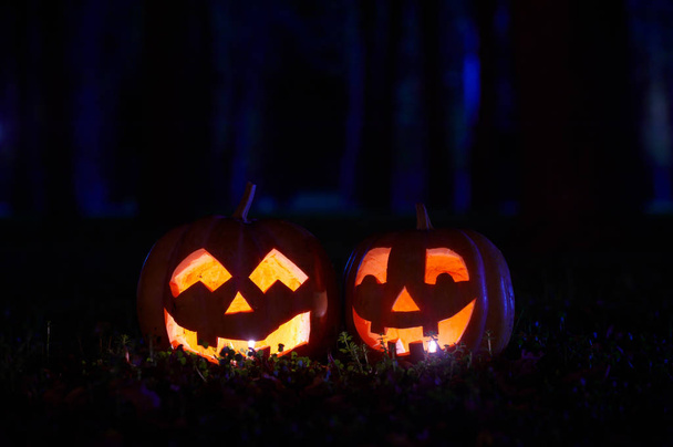 Duas abóboras de Halloween no parque
 - Foto, Imagem
