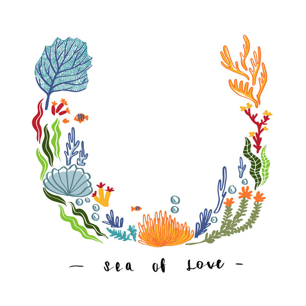 Ручной рисунок Морские водоросли и цветы, коралловый дизайн для макета шаблона
. - Вектор,изображение