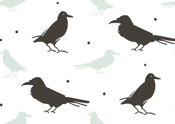 Dibujos animados abstractos vector dibujado a mano Feliz Halloween ilustración patrón sin costuras con cuervos aislados sobre fondo blanco
. - Vector, Imagen