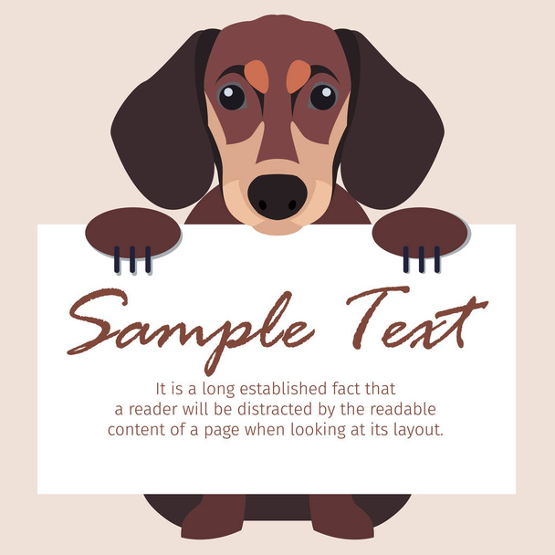 Dachshund with Signboard Isolated Illustration - Vector, Image