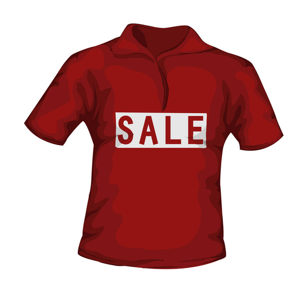 Front view of red color male t-shirt with sale text on white bac - Vector, Imagen