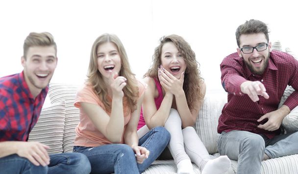 group of cheerful friends watching their favorite movie - Foto, Imagen
