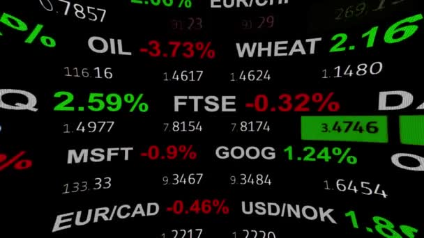 Ronde van forex beurs index commodity ticker tape Bestuur Nieuws lijn op zwarte achtergrond - nieuwe kwaliteit financiële zaken geanimeerde dynamische bewegingen videobeelden - Video