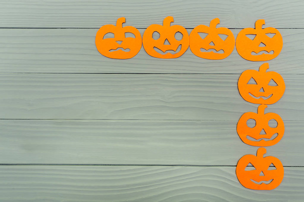 Right corner frame with different pumpkin paper silhouettes - Photo, Image