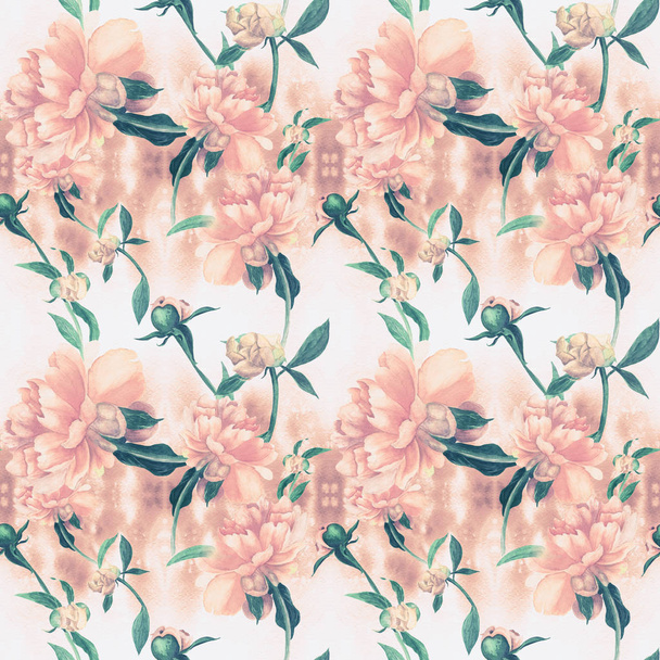 Peonies are flowers and buds. Watercolor. Seamless pattern. Wallpaper. Use printed materials, signs, objects, websites, maps, posters, postcards, packaging. - Zdjęcie, obraz