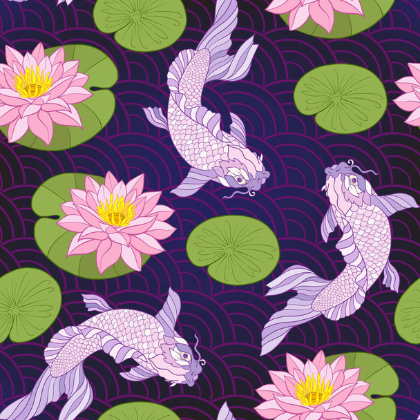 Seamless pattern with Japanese carps and traditional Japanese st - ベクター画像