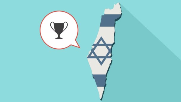 Animasyon kendi bayrağı ile uzun gölge İsrail harita ve bir kupa ile komik bir balon - Video, Çekim