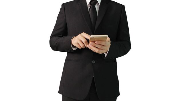 man hand holding smartphone device and touching screen - Photo, Image