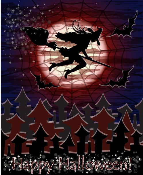 Happy Halloween witch card, vector illustration - Vector, Imagen