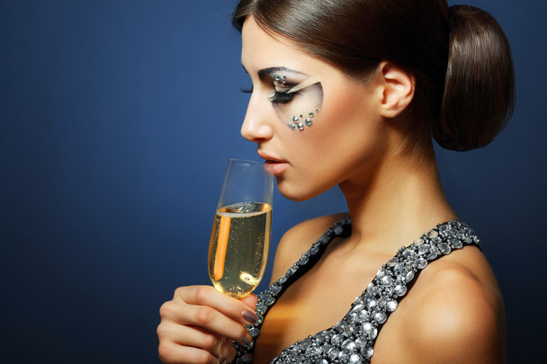 Woman drinking Champagne - Photo, Image