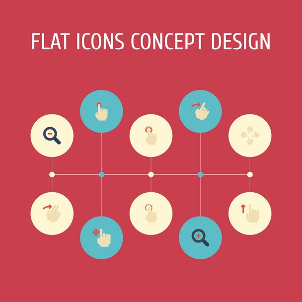 Flat Icons Enlarge, Swipe, Magnifier And Other Vector Elements. Set Of Gestures Flat Icons Symbols Also Includes Single, Press, In Objects. - Vector, Image