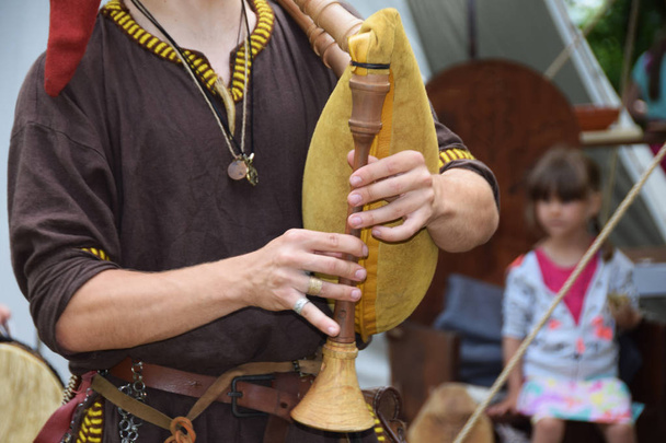 medieval musical instrument with inflatable sack  and a wooden f - Photo, image