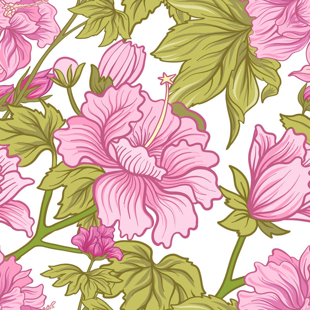 Seamless pattern with pink peony in Japanese style. Vector stock - Διάνυσμα, εικόνα
