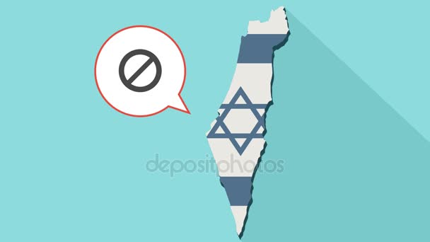 Pitkän varjon animaatio Israelin kartta, jossa on lippu ja koominen ilmapallo kielletyllä merkillä
 - Materiaali, video
