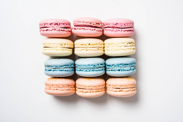 Colorful assorted macaroon cookies on white background - Photo, Image