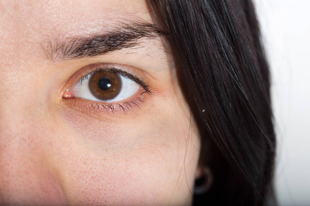  Meisjes bruin oog met wenkbrauw en een deel van haar - Foto, afbeelding