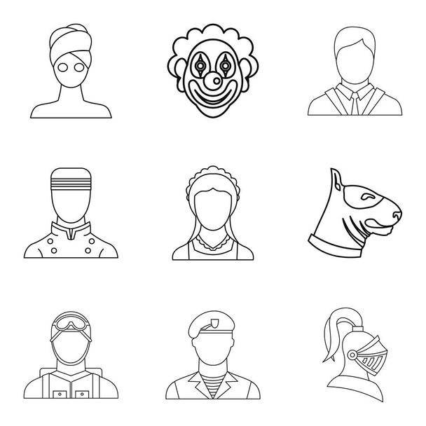 Theatrical character icons set, outline style - Vector, Image