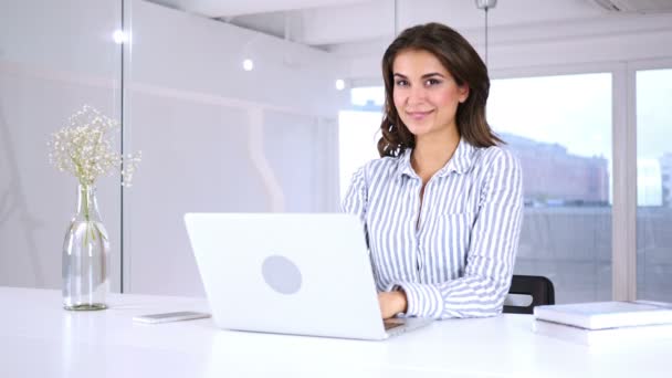 Satisfied Young Woman Gesturing  Okay Sign at Work - Footage, Video