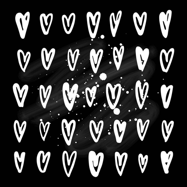 Set of hand drawn hearts on chalkboard background. Vector heart icon. - Vector, Image