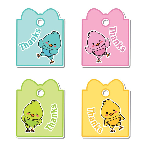 Vector cartoon illustration with colorful cute baby chicks suitable for kid gift tag set design - Vector, imagen