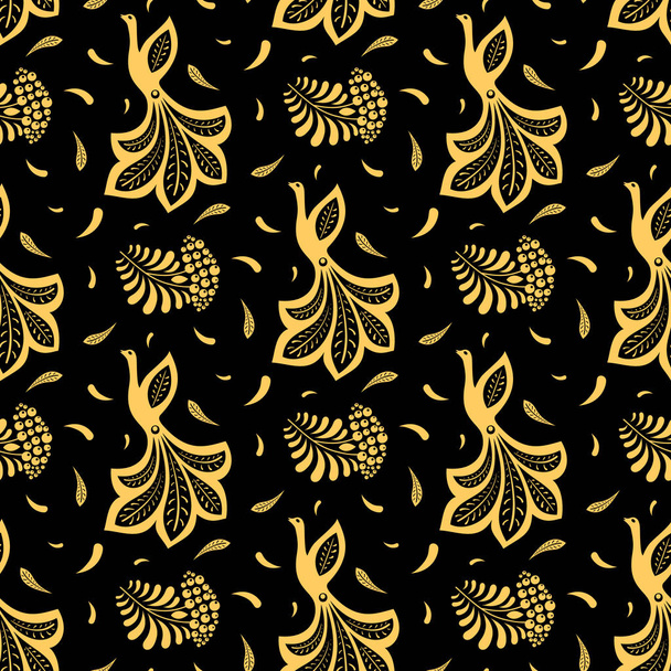 Khokhloma seamless patterrn with floral decorative elements. - Vector, imagen