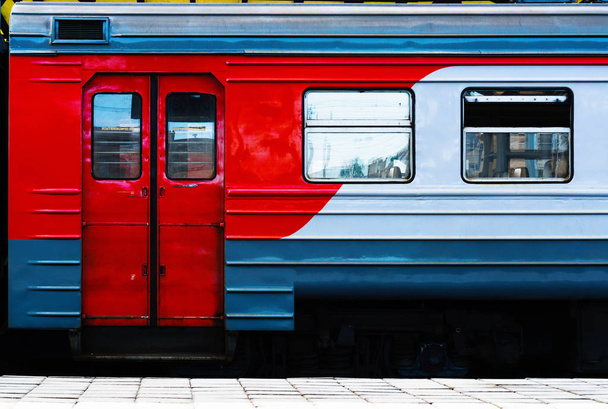 Horizontal vibrant Russian train carriage detail background back - Photo, Image