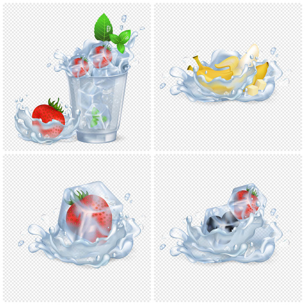 Frozen Fruits and Water Splash illustrations Set - Vector, imagen