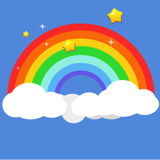 Beautiful rainbow on clouds with star at night vector illustration. Shade of color background.Fantasy nature scene background. - Vetor, Imagem