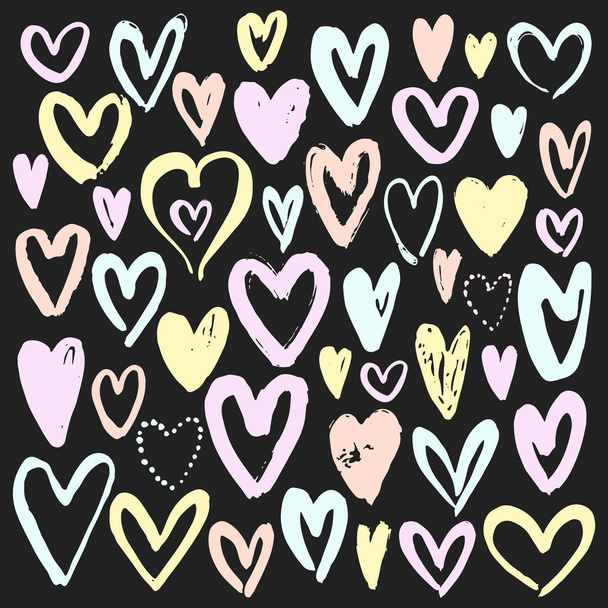 Handgezeichnete Herzen auf Kreidetafel-Hintergrund. Herzsymbol. Vektorsammlung. - Vektor, Bild