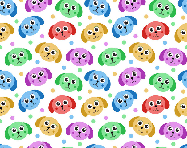Cute puppy seamless pattern. Dog repetitive texture. Children endless background. Vector illustration. - Vector, Image