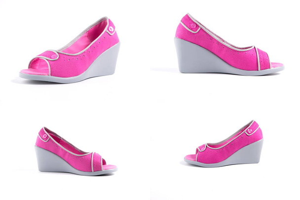 Női rózsaszín cipő fehér háttér - Fotó, kép