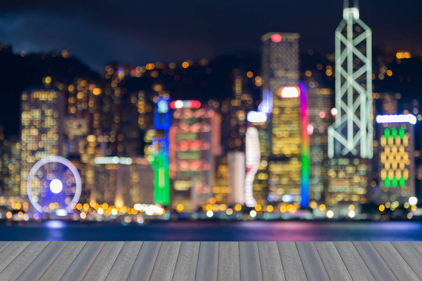 Nacht bokeh licht Hong Kong centrale zakelijke centrum, abstracte achtergrond wazig - Foto, afbeelding