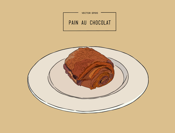 Croissants de chocolate (pain au chocolat), dibujo a mano vector de bocetos
 - Vector, imagen