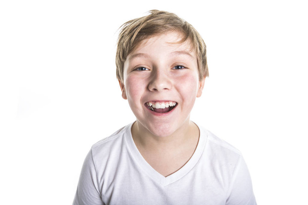 portrait of child. funny little boy on studio white background - Photo, Image
