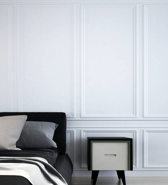 Interieur Design der modernen Luxus-Schlafzimmer und weißen Wandmuster und Beistelltisch - Foto, Bild