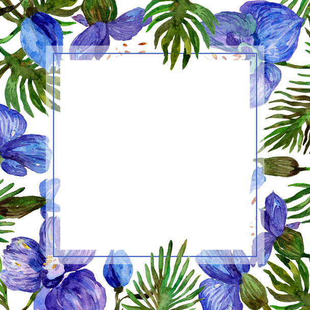 Wildflower orchid flower frame in a watercolor style. - Photo, Image