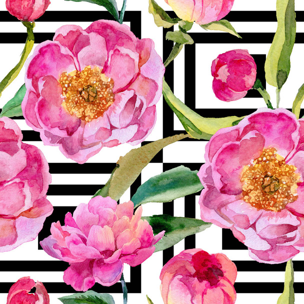 Wildflower peonies flower pattern in a watercolor style. - Photo, image