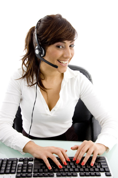 Happy customer care executive at work - Foto, Imagen