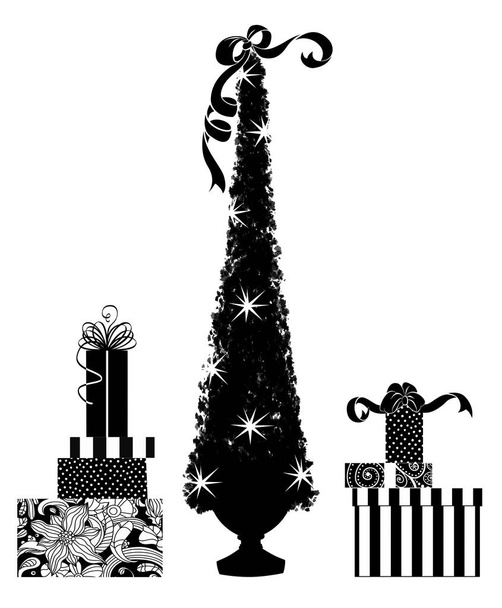 Lindas siluetas de un árbol de Navidad y regalos
 - Foto, imagen