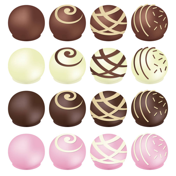 Set of sixteen decorated chocolates - Διάνυσμα, εικόνα
