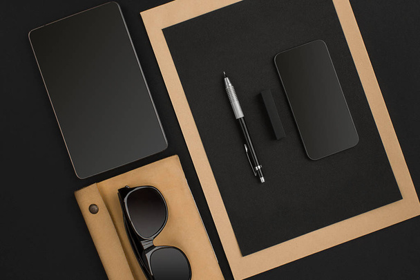 Mix of office supplies on a modern  desk - Photo, Image