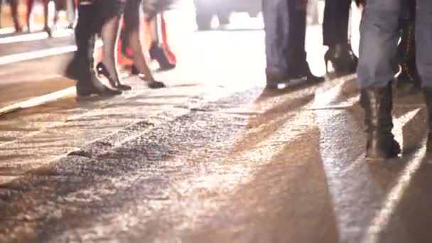A lot of trendy guests walk in beautiful expensive footwear on the road - Metraje, vídeo