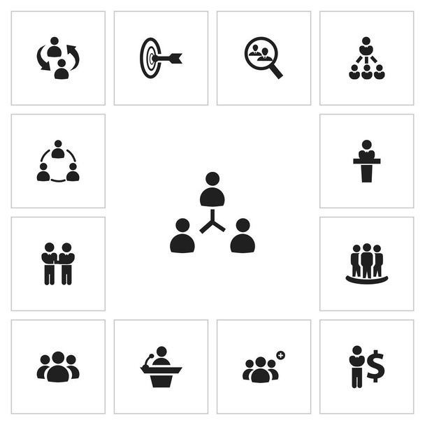 Készlet 13 szerkeszthető csapat ikonok. Magában foglalja a szimbólumok, mint a vezető, a megállapodás, a barátság és több. Lehet használni a Web, mobil, Ui és Infographic Design. - Vektor, kép